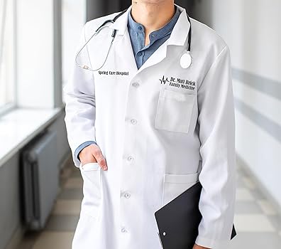 Embroidered White Lab Coat – Personalized Long Lab Coat for Doctors, Scientists, or Medical Professionals
