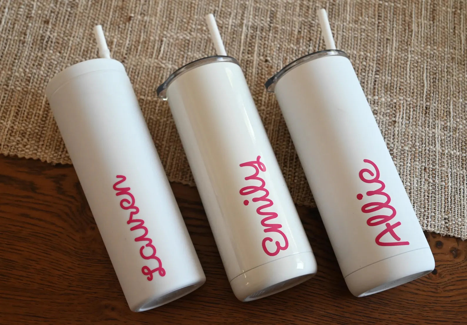 Custom Tropical Straw Water Bottle – Personalized Island Vibes Bottle with Pink Love Decal