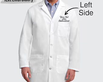Embroidered White Lab Coat – Personalized Long Lab Coat for Doctors, Scientists, or Medical Professionals